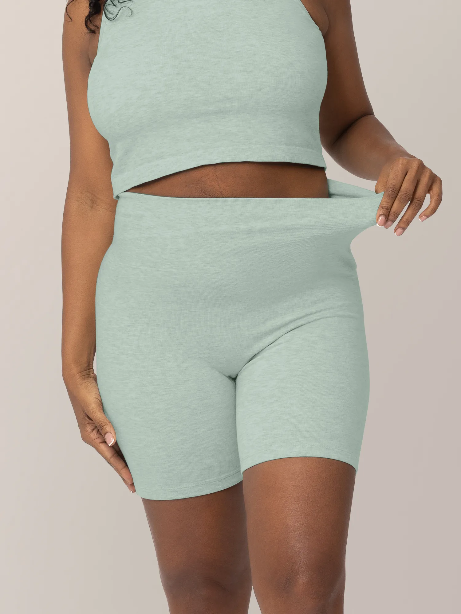 Sublime® Bamboo Maternity & Postpartum Bike Short | Dusty Blue Green Heather