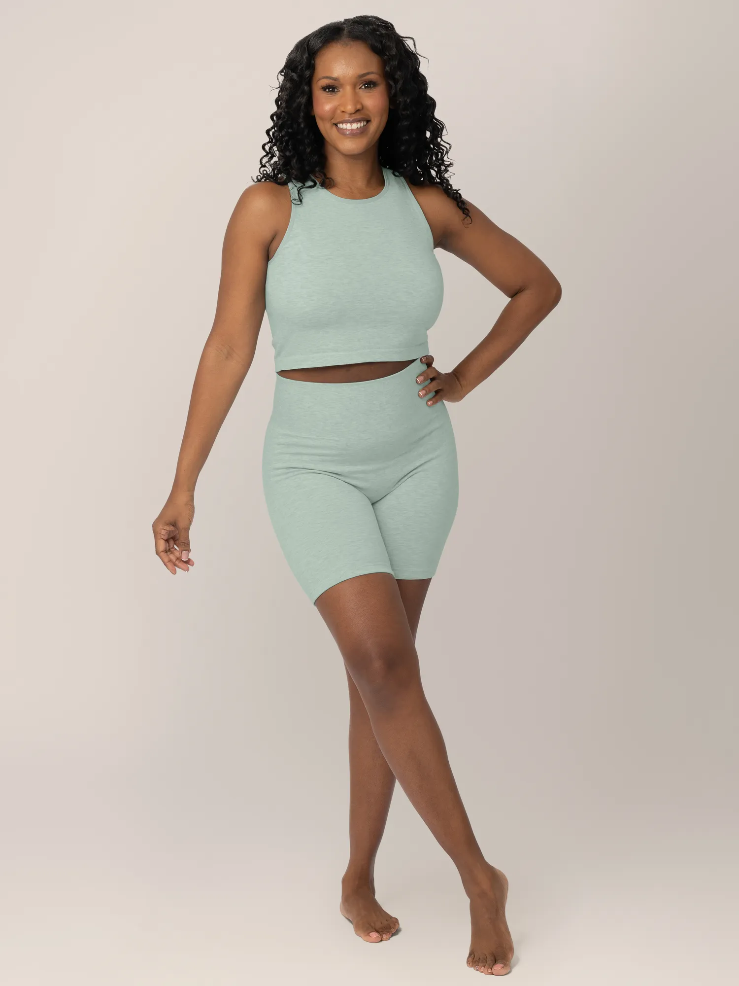 Sublime® Bamboo Maternity & Postpartum Bike Short | Dusty Blue Green Heather