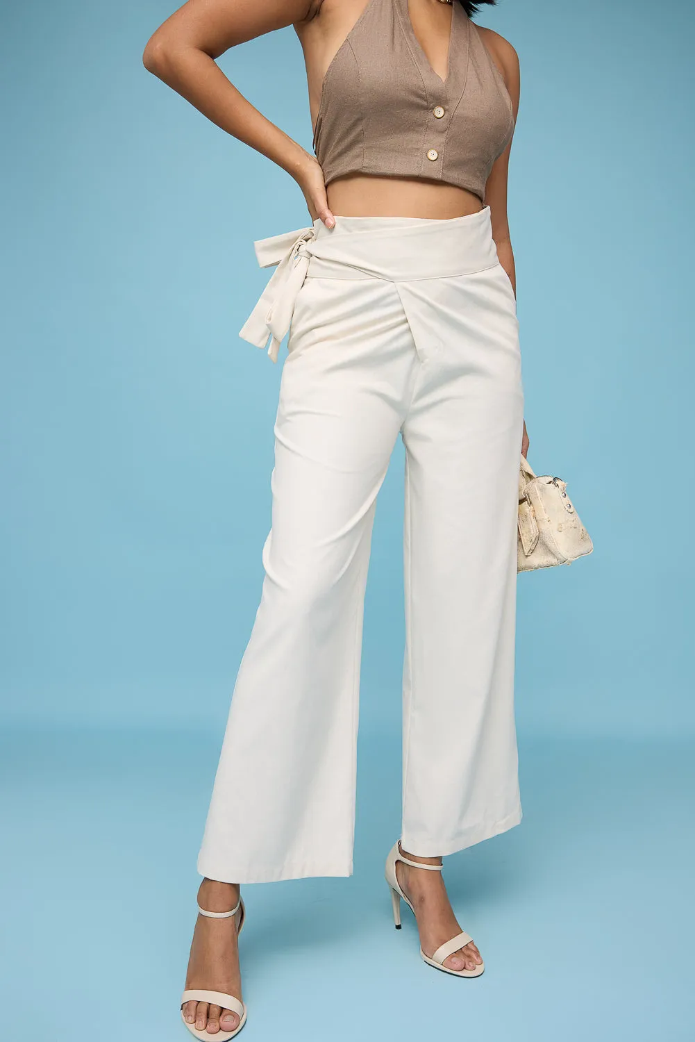 Swan Beige Wrap Around Linen Korean Pants