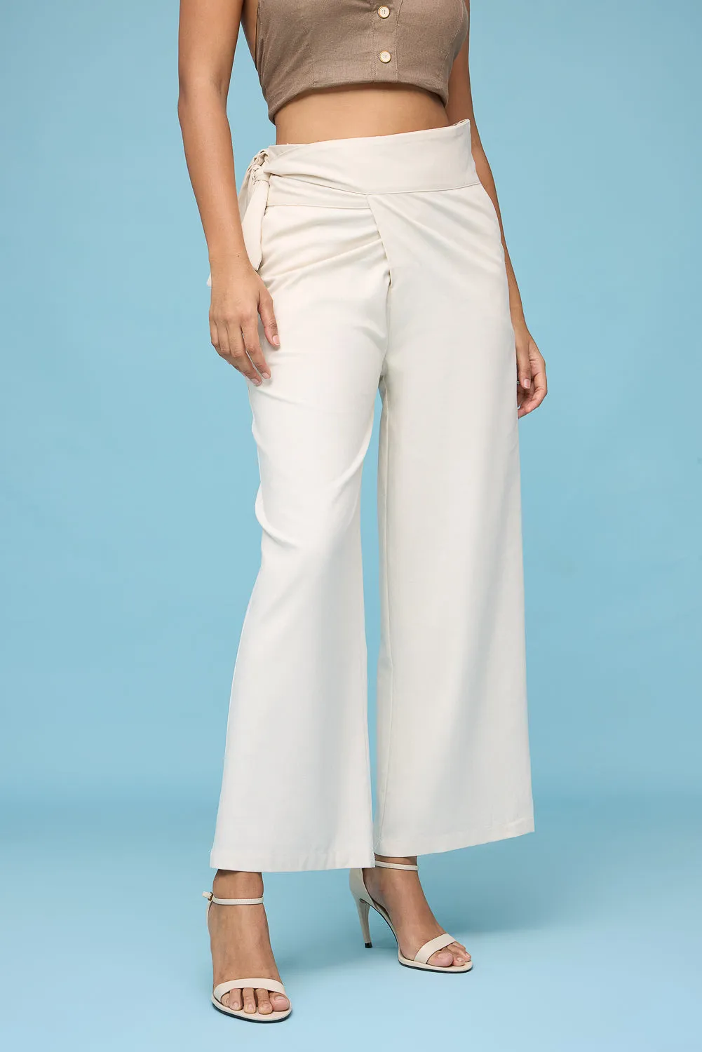 Swan Beige Wrap Around Linen Korean Pants