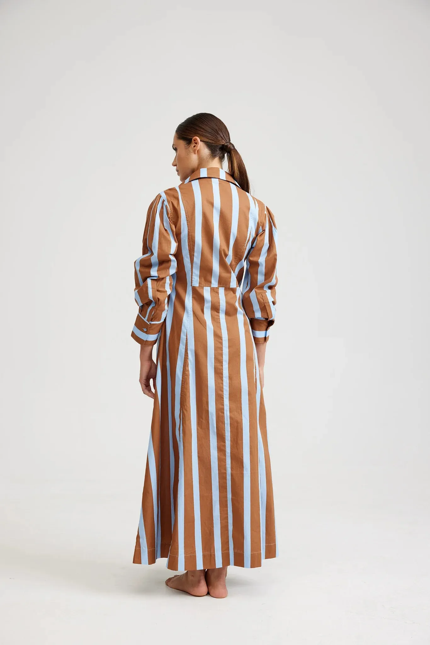 THE BLAZE DRESS IN CIGAR/AZURE STRIPE