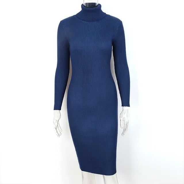 Toplook Turtleneck Elegant Knitted Dress Office Long Sleeve Bodycon Dress Women 2017 Robe Sexy Black Dress Midi Evening Vestidos