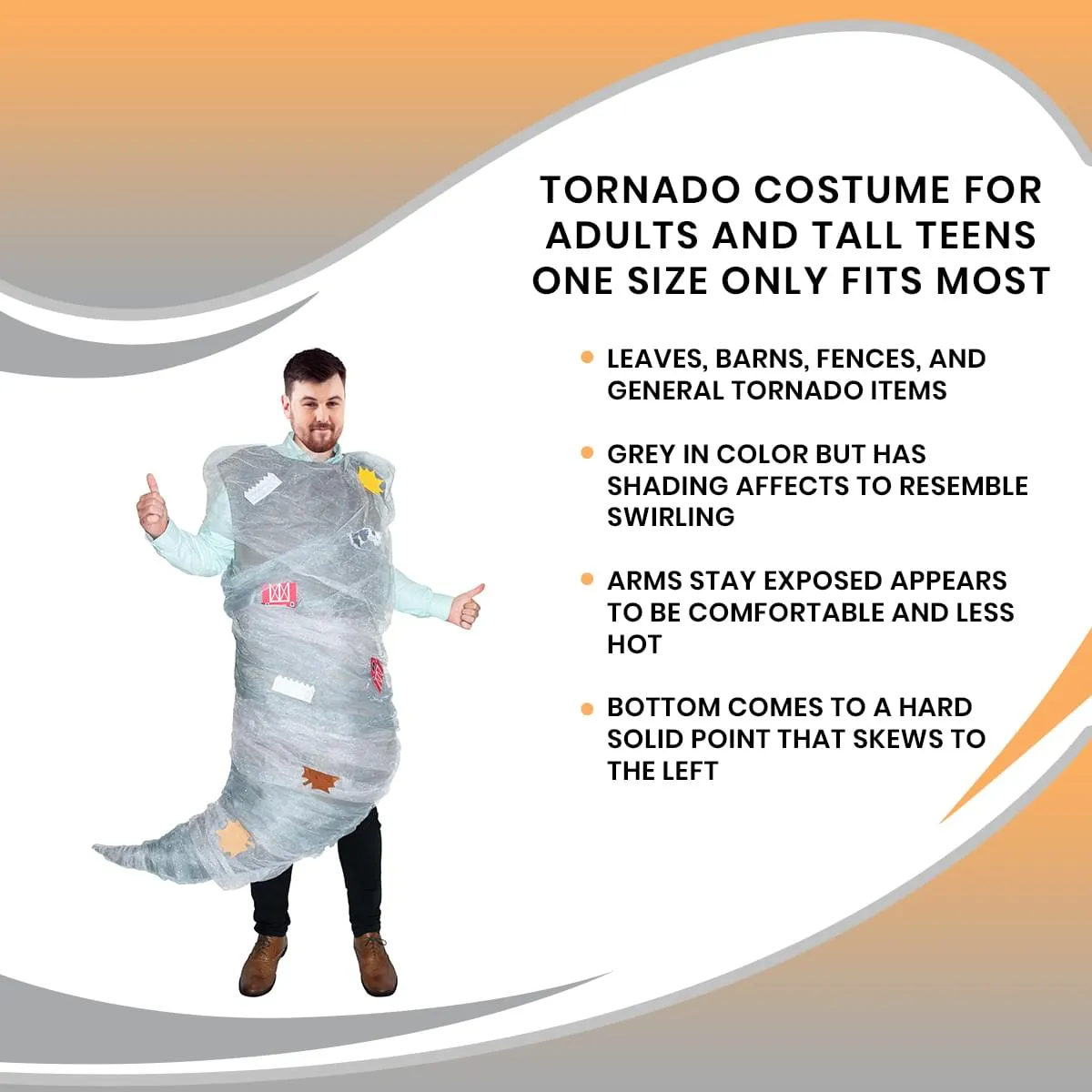 Tornado Costume For Adults and Tall Teens One Size Only Fits Most