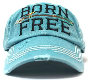 TURQUOISE "BORN FREE" Distressed Baseball Cap w/ Arrow Embroidery Back