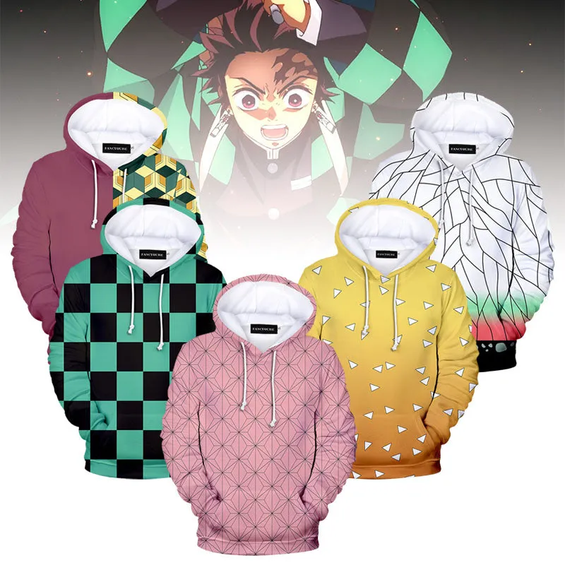 Unisex Anime Hoodie Demon Slayer Hoodie Winter Sweatshirts Casual Pullover Tops with Kangaroo Pocket