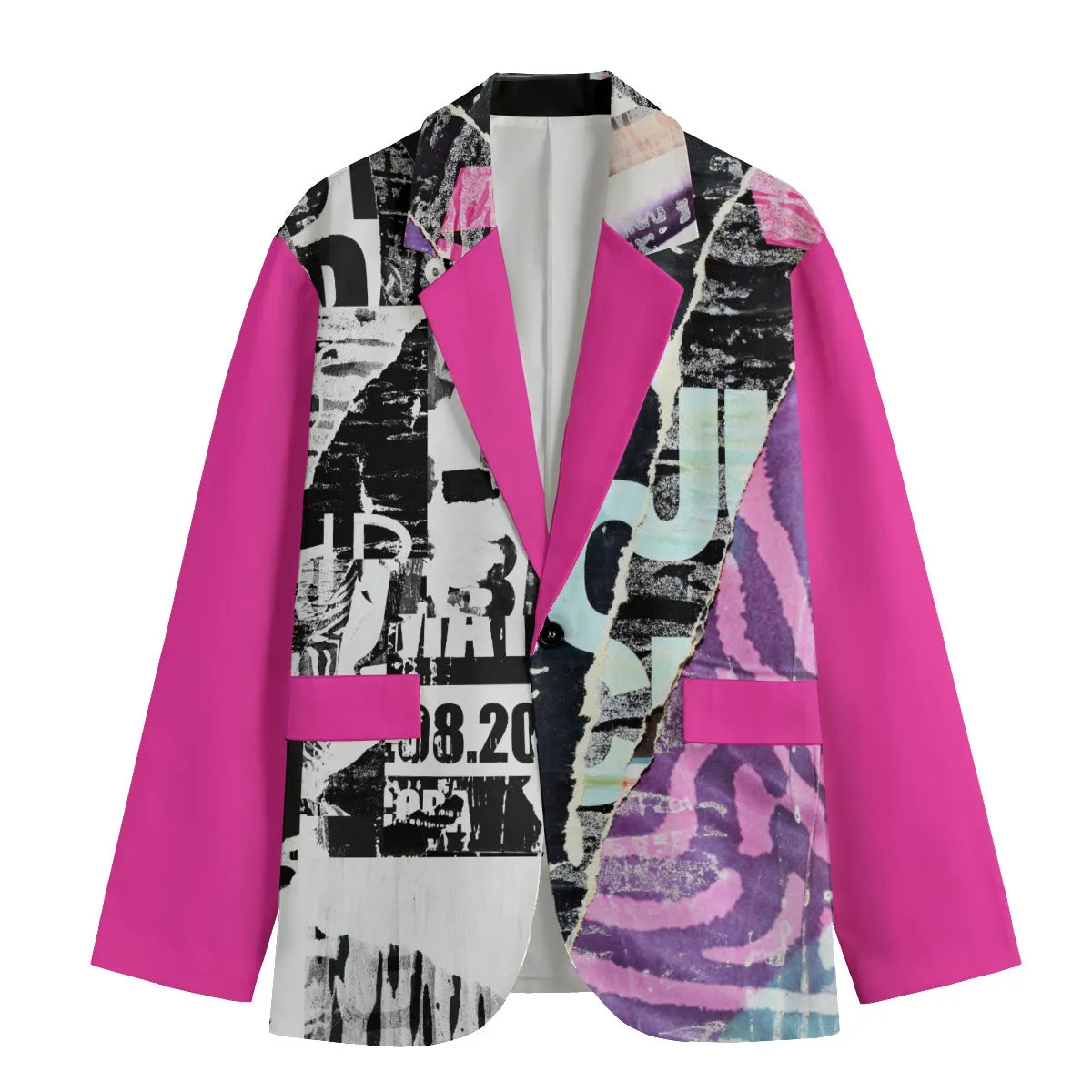 Urban Graphics Split Design Fuchsia Men's Casual Flat Lapel Collar Blazer