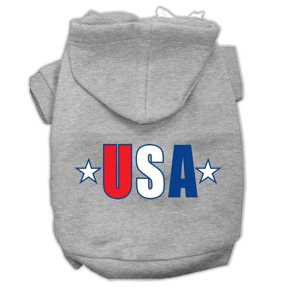 Usa Star Screen Print Pet Hoodies Grey Size Xs (8)