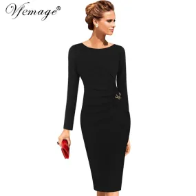 Vfemage Womens Celebrity Elegant Vintage Ruched Pinup Wear To Work Office Business Casual Party Fitted Bodycon Pencil Dress 6136