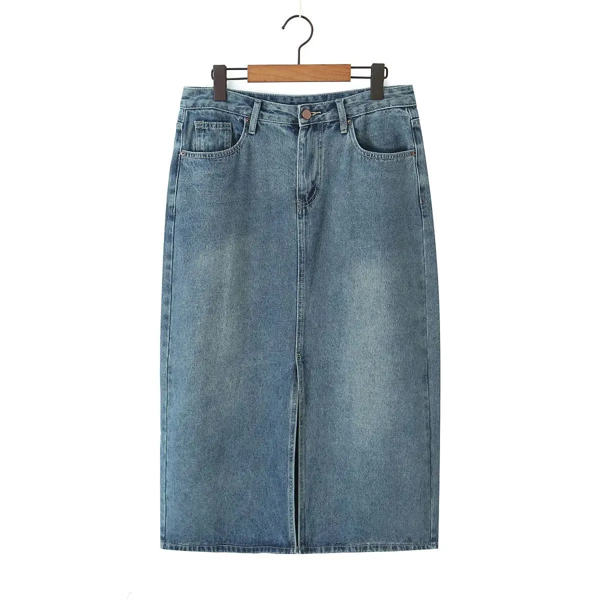 Vintage Straight Loose Split Denim Skirt