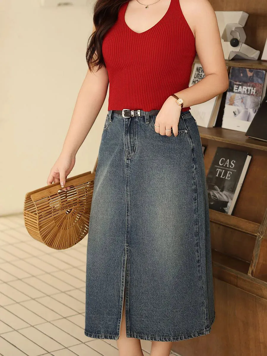 Vintage Straight Loose Split Denim Skirt