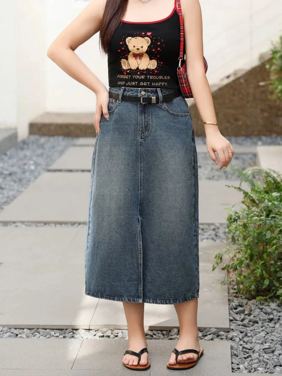 Vintage Straight Loose Split Denim Skirt