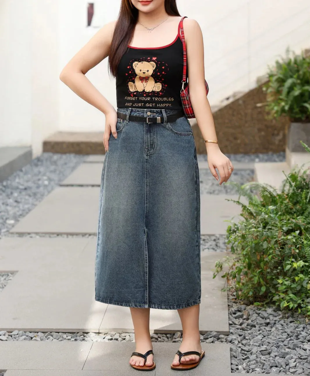 Vintage Straight Loose Split Denim Skirt