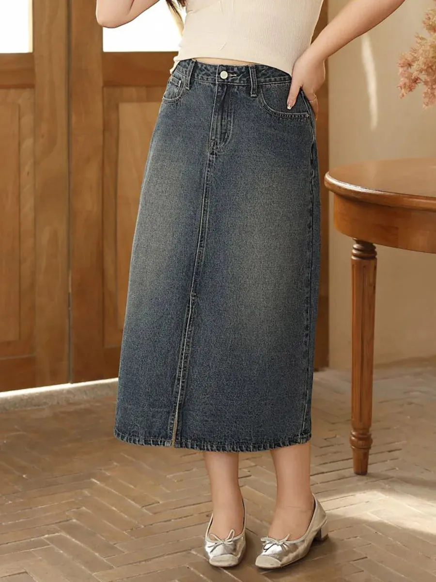 Vintage Straight Loose Split Denim Skirt