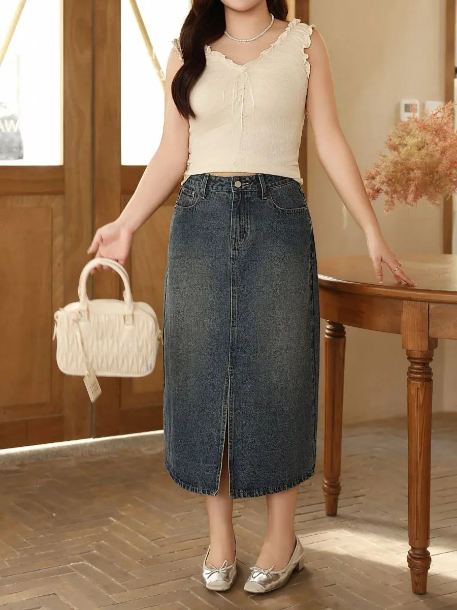 Vintage Straight Loose Split Denim Skirt