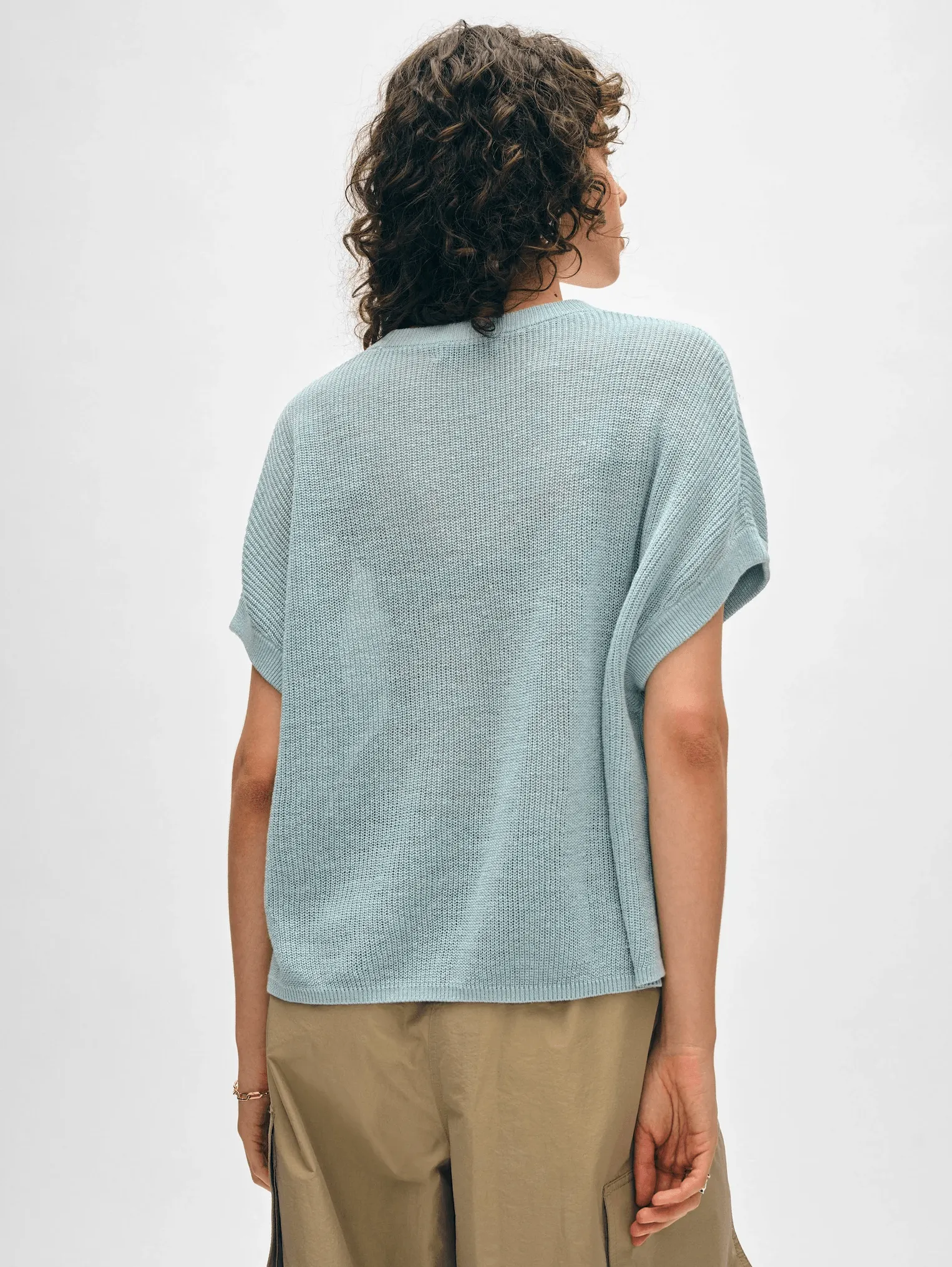 White   Warren Linen Ribbed Easy Tee Dusty Blue