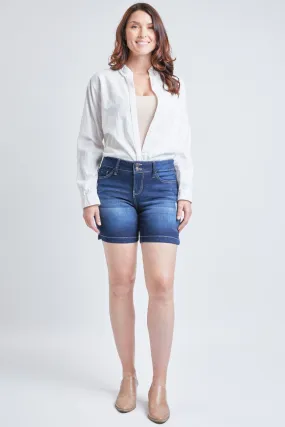 Women´s High Rise 2 Button Side Slit Hem Shorts-Distressed