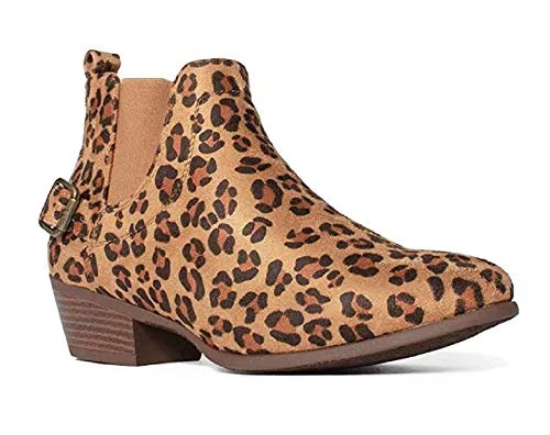 Women's Rider Ankle High Chunky Stack Block Heel Leopard Print Booties Dress Boots