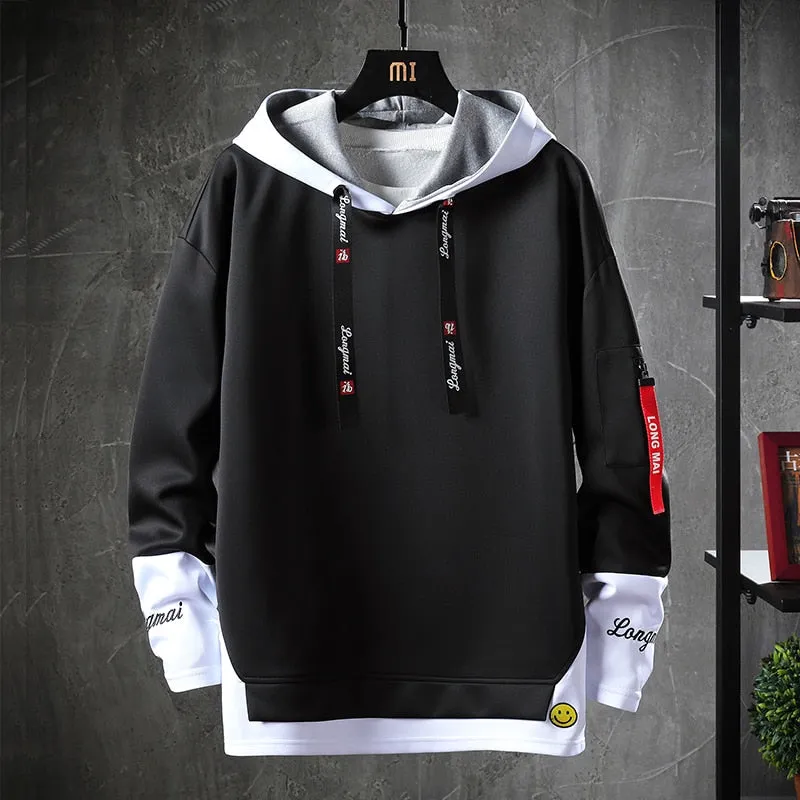 xiangtuibao Contrast Color Streetwear Hoodies Men Brand Tops Black White Sweatshirt Men Hip Hop Hoodies Cool Patchwork Pullover 3/4 Sleeve