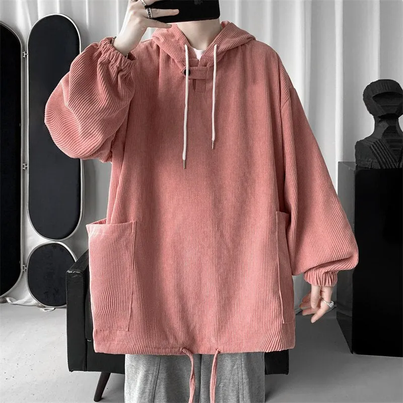 xiangtuibao Corduroy Hoodies Men Fashion Retro Pocket Hooded Sweatshirt Men Streetwear Hip-hop Loose Pullover Hoodie Mens Hoody M-2XL