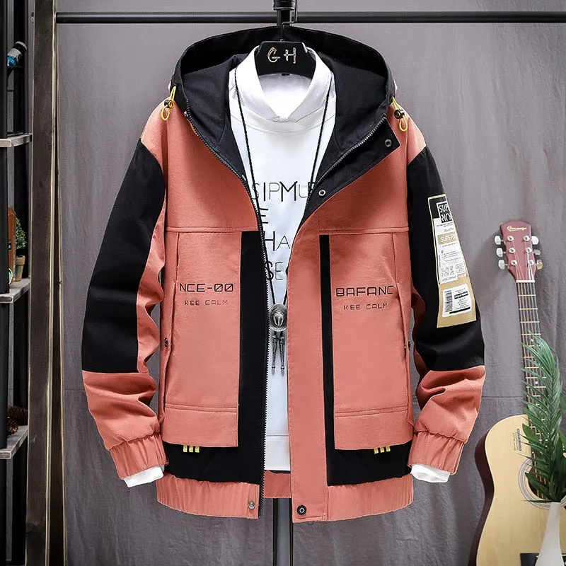 xiangtuibao Fashion Mens Hooded Jacket Japanese Streetwear Autumn Winter Jacket Men Hoodie Outwear Coat Patchwork Letter Jackets Top